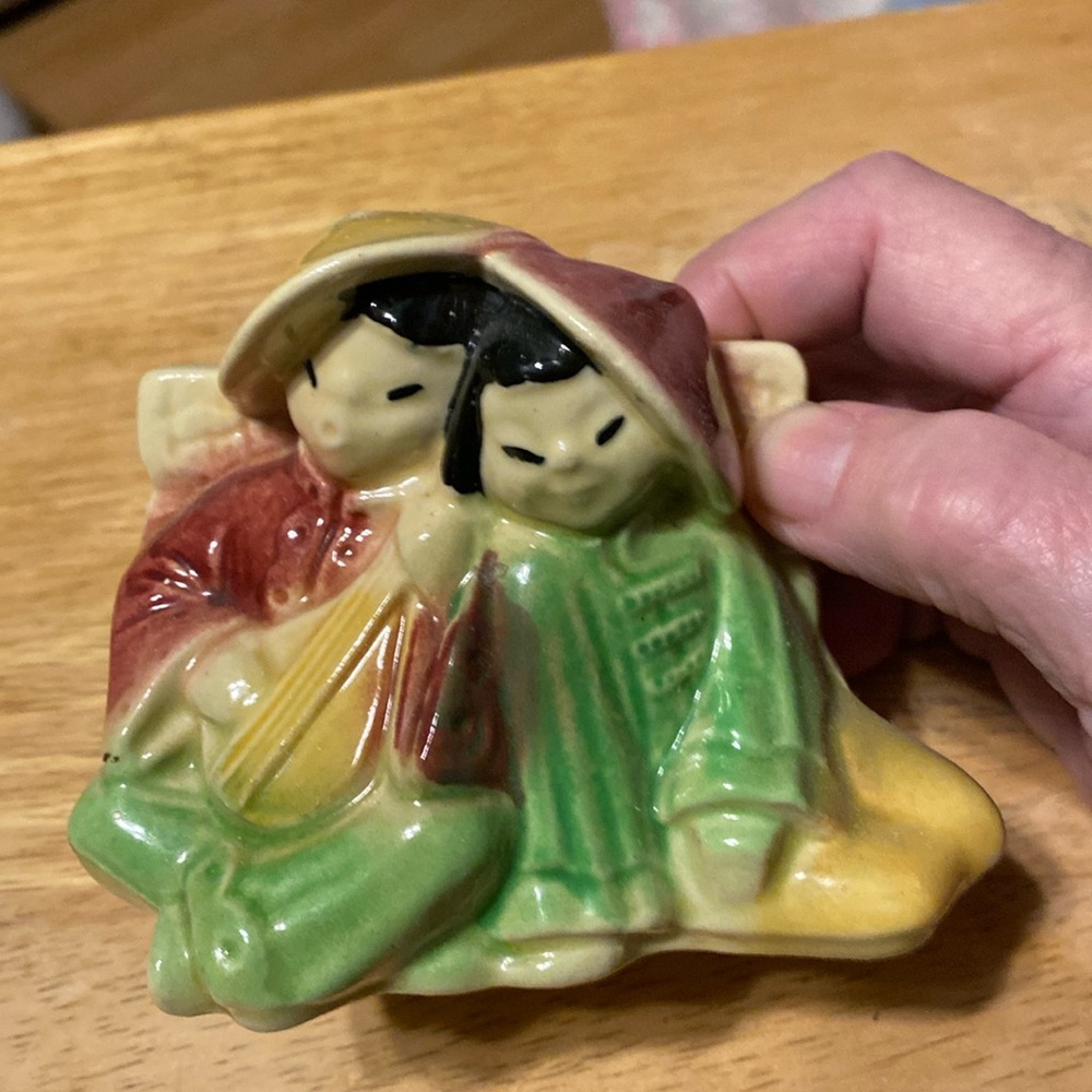 Vintage Shawnee Chinese woman and man planter